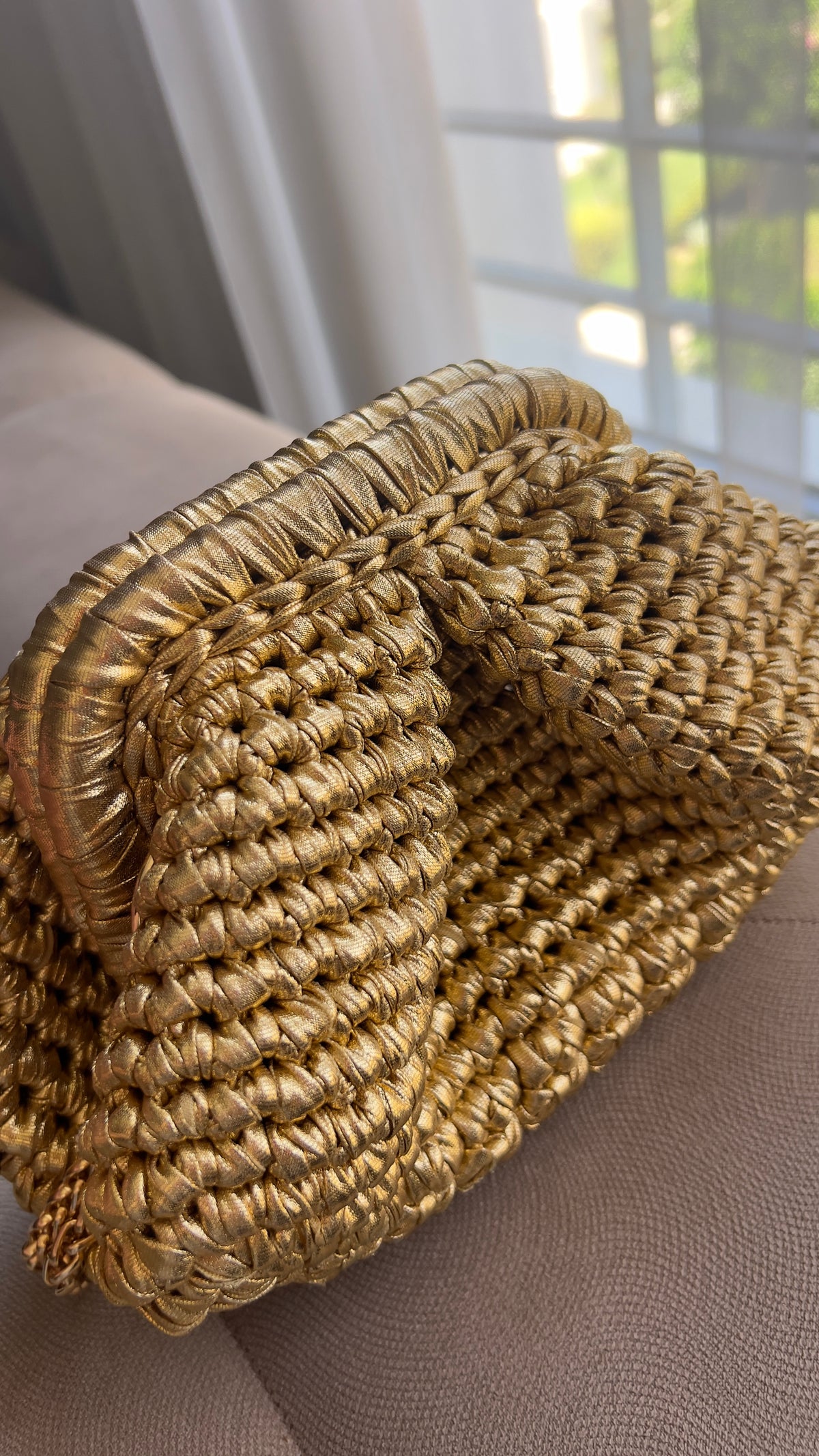 Mini Metallic Golden bag with metal strap